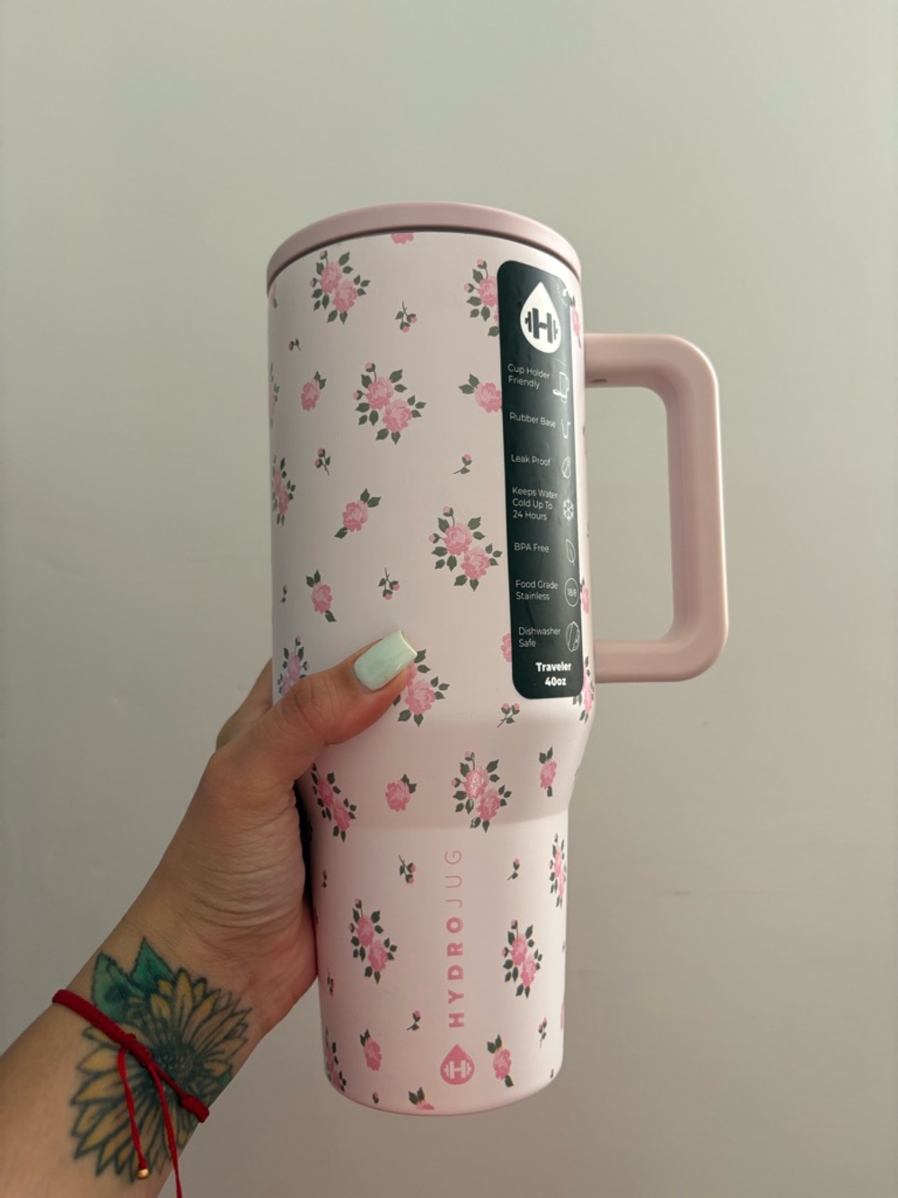 HydroJug Pink Floral Insulated Travel Tumbler with Handle